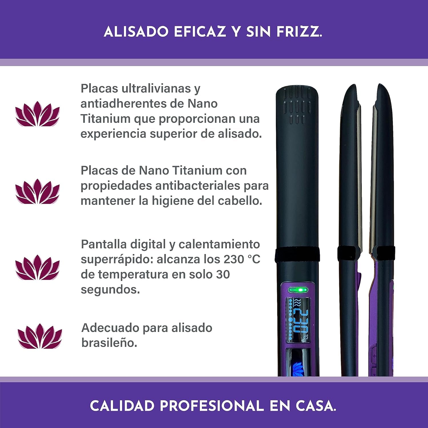 Lissara Classic Evolv - Plancha De Pelo Profesional - Placas De Nanotitanio Y Flotantes - Detector De Humedad - 230 °C - Especial Para Alisado Brasileño - Negra