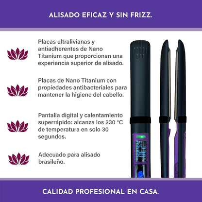 Lissara Classic Evolv - Plancha De Pelo Profesional - Placas De Nanotitanio Y Flotantes - Detector De Humedad - 230 °C - Especial Para Alisado Brasileño - Negra
