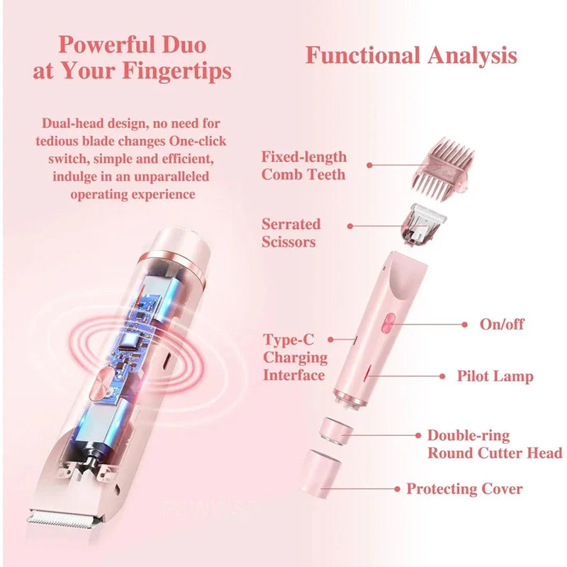 Dual Head Hair Trimmer Women Electric Razors Rechargeable Wet Dry Painless Shaver Machine Hair Remover for Body Private Areas