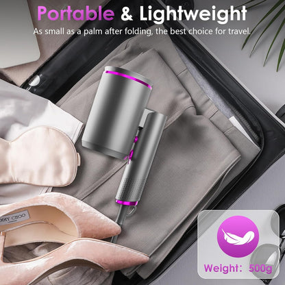 Secador De Pelo, 2400W Secador De Viaje, Secador Pelo Plegable, 3 Velocidades, 2 Temperaturas, Con 1 Difusor 2 Concentradores, Secado Rápido, Para Familia, Viaje Y El Salón