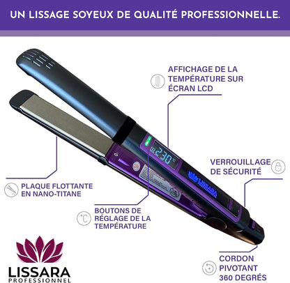 Lissara Classic Evolv - Plancha De Pelo Profesional - Placas De Nanotitanio Y Flotantes - Detector De Humedad - 230 °C - Especial Para Alisado Brasileño - Negra