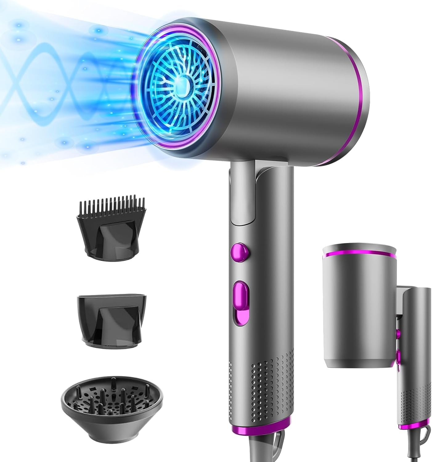 Secador De Pelo, 2400W Secador De Viaje, Secador Pelo Plegable, 3 Velocidades, 2 Temperaturas, Con 1 Difusor 2 Concentradores, Secado Rápido, Para Familia, Viaje Y El Salón